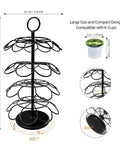 Dimensions and design of 36 Pod K Cup Carousel Coffee Holder Rotating Metal Pod Organizer In Black Detachable 360 Degree Stand