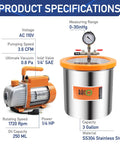 BACOENG 3 Gallon stainless steel vacuum chamber with tempered glass lid and orange pump for resin degassing