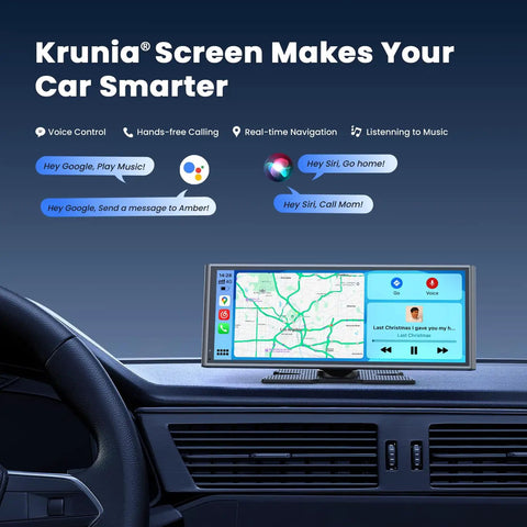 Portable Wireless CarPlay Screen For CarPlay And Android Auto, 9.26 Inch Touch Display on car dashboard with navigation map.