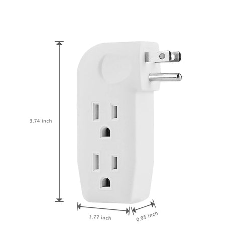 Triple Outlet Wall Tap Adapter With 3 Prong Plug For Behind Furniture, Right Angle Grounded Power Splitter In Durable Hard Plastic, UL Listed, 2 Pack