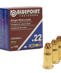 Brown Neck Down 22 Cal Single Shot Powder Load For Powder Actuated Fastening System 100 Count Pack with brass cartridges.