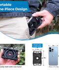 Hand holding 360 Degree Telescope Phone Adapter For Android And iPhone Upgraded Binocular Photo Smartphone Mount, size comparison with iPhone.