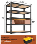 Heavy Duty 5-Tier Garage Shelving Unit In Black 72 Inch Tall 35.54 W By 16 D Metal Storage Rack With 2000 Lbs Total Capacity For Heavy Duty Garage Organization And Easy Bulk Storage, tote fit