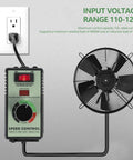 Sweet Spot Variable Speed Controller For AC Motors Featuring 110V Plug And Play Hookup with fan, rated 15A, adjusts airflow.