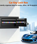 Wall Mounted Key Lock Box Holds Twenty Keys, Heavy Duty Metal Safe with Key Lock, view of open box with color coded tags.