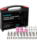 AG60P Plasma Cutter Torch Consumables Kit With 50 Pcs Tip Nozzles And Carry Case For AG60 WSD60 AG60P And BTC500DP Pro Grade Replacement Parts Set Heavy Duty Case Included shown with contents