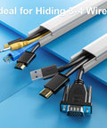 TV Cord Hider 42 Inch Cord Cover For Large Cable Management with cables inside, white, demonstrating four wires concealed.