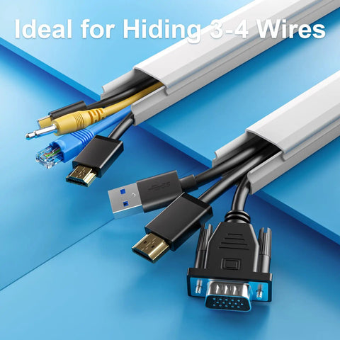 TV Cord Hider 42 Inch Cord Cover For Large Cable Management with cables inside, white, demonstrating four wires concealed.