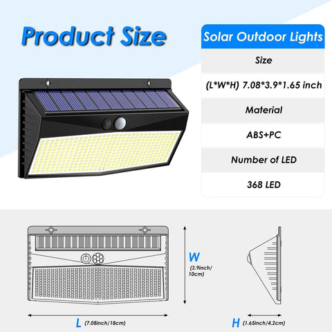 LED Solar Lights Outdoor Motion Sensor With 3 Lighting Modes, Solar Powered Security Lights Waterproof product size details