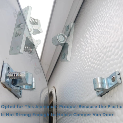 2 Pcs RV Door Catch And Trailer Door Latch Spring Loaded Easy Lock Stop Double Roller Zinc Alloy Durable Door Hardware installed