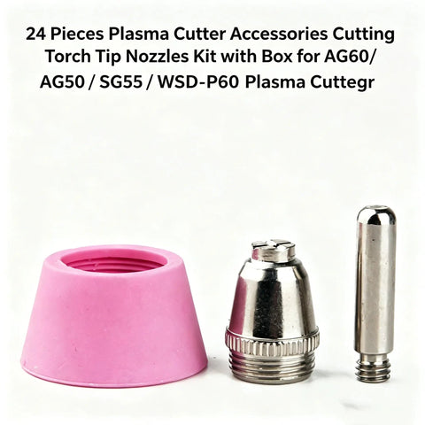 Heavy Duty Plasma Cutter Torch Tip Nozzle Kit 24 Pieces For AG60 AG50 SG55 WSD P60 With Box Pro Grade Durable Consumables
