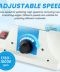 Close-up of Bench Buffer Jewelry Polisher With Variable Speed Benchtop Buffing Machine Starter Kit control knob.