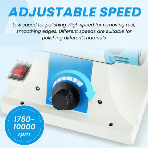 Close-up of Bench Buffer Jewelry Polisher With Variable Speed Benchtop Buffing Machine Starter Kit control knob.