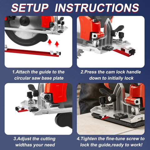 Step-by-step setup instructions for Pro Grade Adjustable Circular Saw Track Guide Rail Aluminum Alloy Base Rip Fence