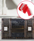 Six Pack Acrylic Self Adhesive Hinges For Cabinets And Wooden Boxes shown on decorative box and in close-up inset