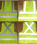 Look Sharp Hi Vis Safety Vest With Wraparound 360 Reflective Strips For Construction Crews Road Work Cycling And After Dark Jogging Activities Reliably, four angles showing reflective strips.