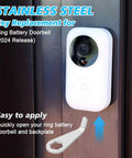 Ring Doorbell Tool Kit for Fast Battery Doorbell Install and Safe Removal All In One Screwdriver Key Tool Set for Ring Doorbell Camera 2024 Must Have Essential Camera Tool Accessories Pack for Easy Maintenance and Troubleshooting, with a stainless steel key tool next to a mounted Ring doorbell.