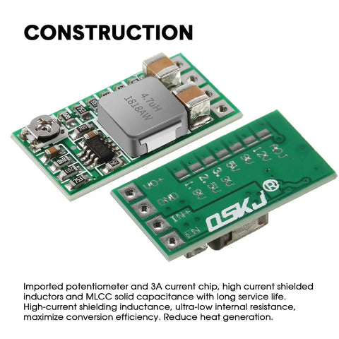 Ten Piece Dope DC-DC Buck Regulator Module Set 4.5-24V Input To 5V Output Adjustable 0.8-17V Fixed 1.8V 2.5V 3.3V 5V 9V 12V Up To 3A Mini Power Supply Kit For Arduino And Raspberry Pi Projects, showing front view of regulator circuit board.