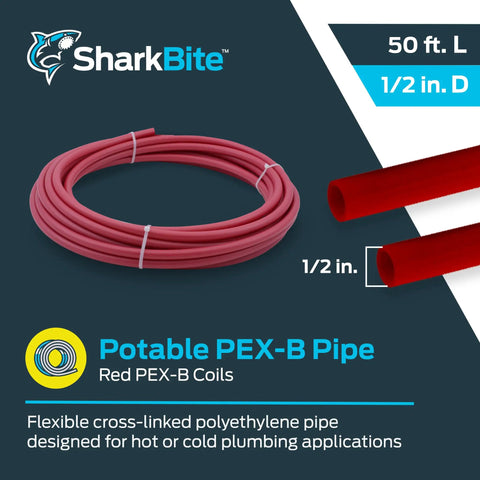 One Half Inch Red PEX B Flexible Water Pipe Tubing For Plumbing, Fifty Feet Long, Made In The USA, Chlorine And UV Resistant