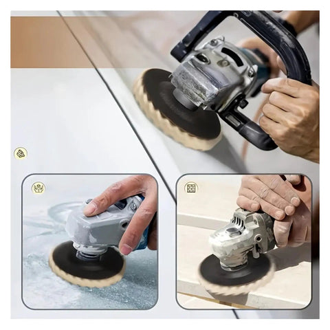 Heavy Duty Felt Polishing Wheel For Angle Grinder Sanding Buffing Disc Fits 45 Inch tool in use polishing metal and wood.