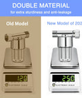 Comparison of old and new models of 40 Micron Brass Inline Washing Machine Water Filter on electronic scales