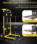 Hydraulic Material Lift Pallet Jack Table Cart With 480 Lb Capacity And 35 Inch Lift showing adjustable fork measurements