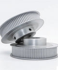 100 Tooth Aluminum Timing Belt Pulley Synchronous Wheel With Slick Oxidized Surface, angled view showcasing precise tooth pitch.