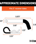 Diagram of Trailer Hitch Pin And Clip With Vinyl Coated Grip Five Eighth Inch Diameter Fits Two Inch Receiver dimensions
