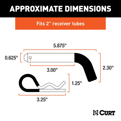 Diagram of Trailer Hitch Pin And Clip With Vinyl Coated Grip Five Eighth Inch Diameter Fits Two Inch Receiver dimensions