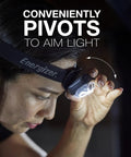 Woman adjusting Pro 400 Rechargeable Headlamp With USB IPX4 Water Resistant Ultra Bright LED Multi Mode For Night Runs.