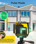 Self Leveling Laser Level With 3x360 3D Cross Lines Green Beam Rechargeable Layout Tool For Picture Hanging Construction Floors Walls And Outdoor Projects Full Room Coverage Across Every Surface in use outdoors