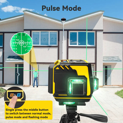 Self Leveling Laser Level With 3x360 3D Cross Lines Green Beam Rechargeable Layout Tool For Picture Hanging Construction Floors Walls And Outdoor Projects Full Room Coverage Across Every Surface in use outdoors