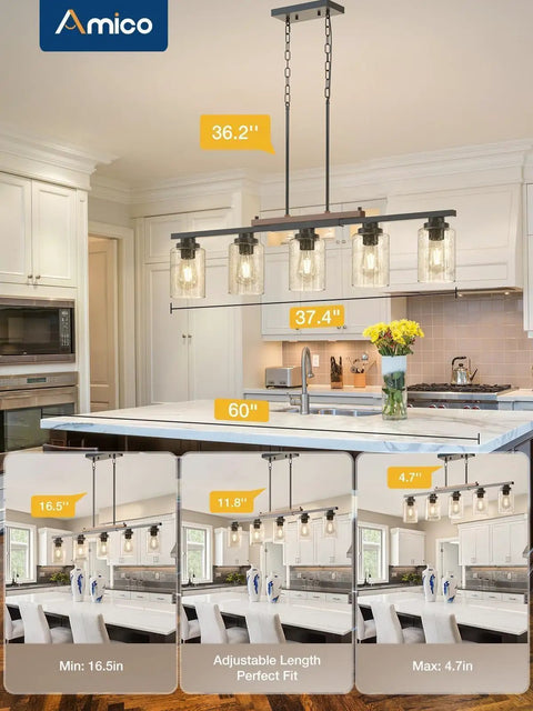Straight Up Modern Farmhouse 5 Light Dining Room Chandelier With Dope Seeded Glass Shades Galvanized Steel Island Ceiling Fixture Lighting Top Shelf Kitchen Vibes hanging in kitchen with adjustable height details.