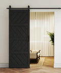 Sliding Barn Door 30x84 Inches Black With Modern Paneled Wave Design, Complete Barn Door Set, Waterproof PVC Surface