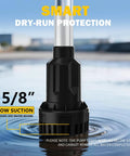 Cordless Water Transfer Pump 720 GPH With Brushless High Speed Motor, 32 Ft Lift, showing low suction at 5/8 inch water level