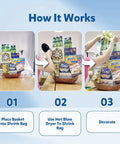 How It Works: Crystal Clear Heat Shrink Wrap Bags for Gift Baskets 24x30 Inches, 10 Pack Large Size, place basket and shrink with dryer