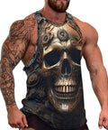 Men Fly Skull Printed Tank Top Fresh 3D Mechanical Metal Graphic Sleeveless Muscle Shirt Relaxed Fit Polyester Cotton Blend Hype Streetwear Gym Tank 4X Large Drip with skull design on muscular model.