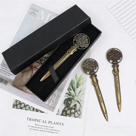 Antique Metal Letter Opener Set Pack Of 3 With Gift Box Tree Shaped Envelope Slitter featuring tree design