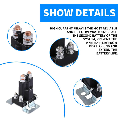 Keep Your Rig Fed With This Heavy Duty 80 Amp 12 Volt Battery Isolator Relay showing close-up view of terminals and mounting base.