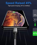 Durcord USB-C braided charging cable connected to a smartphone; silver braided cord