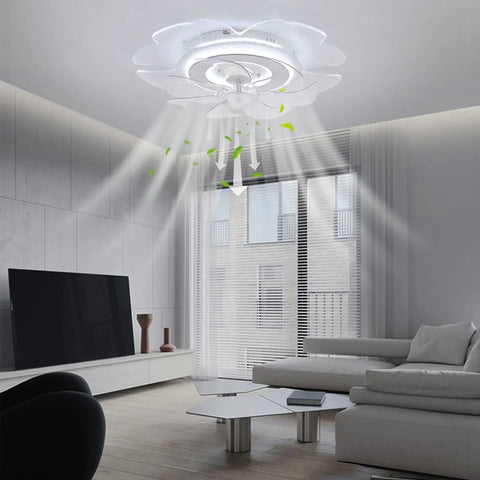 Ceiling Fan with Light 18.5 inch Flush Mount with Handheld Controller for in modern living room with light effects.