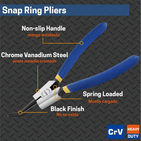 Heavy Duty 7 Inch External Snap Ring Pliers With 45 Degree Bent Jaw For Retaining Ring Removal And Installation CrV Steel Construction Pro Grade Circlip Tool For Machining And Maintenance