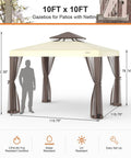 Beige 10x10 Patio Gazebo Tent With Removable Netting Outdoor Canopy Shelter For Garden Backyard Deck And Lawn 100 Sq Ft Shade