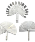 Feeler gauge set, stainless steel, dual metric/imperial marks; 3 gauges shown (two 32/26 blades, one 16-blade offset).