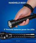 Beast Mode Bright Scuba Dive Flashlight With 6800 Lumens For Deep Night Dives And Cave Explorations in hand showing size and build.