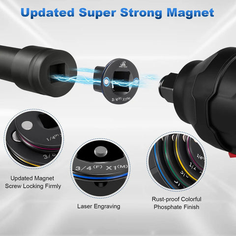 Low Profile Socket Adapter Set for Impact Wrenches, 4 Pack Magnetic Hold Converters with updated super strong magnet