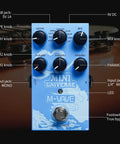 Dope Compact Guitar Reverb Pedal With 9 Digital Effects for Electric Bass and Acoustic Guitars, blue metal enclosure, knobs labeled.