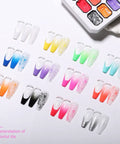 All In One 12 Color Patting Gel Polish Kit with ombre swatches and UV LED curing for gradient nails.