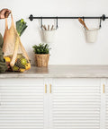 Modern kitchen with white cabinets featuring 5 Pack Brass Champagne Gold Square Cabinet Pulls For Kitchen Cabinets And Drawers.