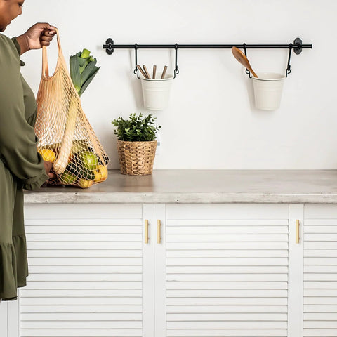 Modern kitchen with white cabinets featuring 5 Pack Brass Champagne Gold Square Cabinet Pulls For Kitchen Cabinets And Drawers.